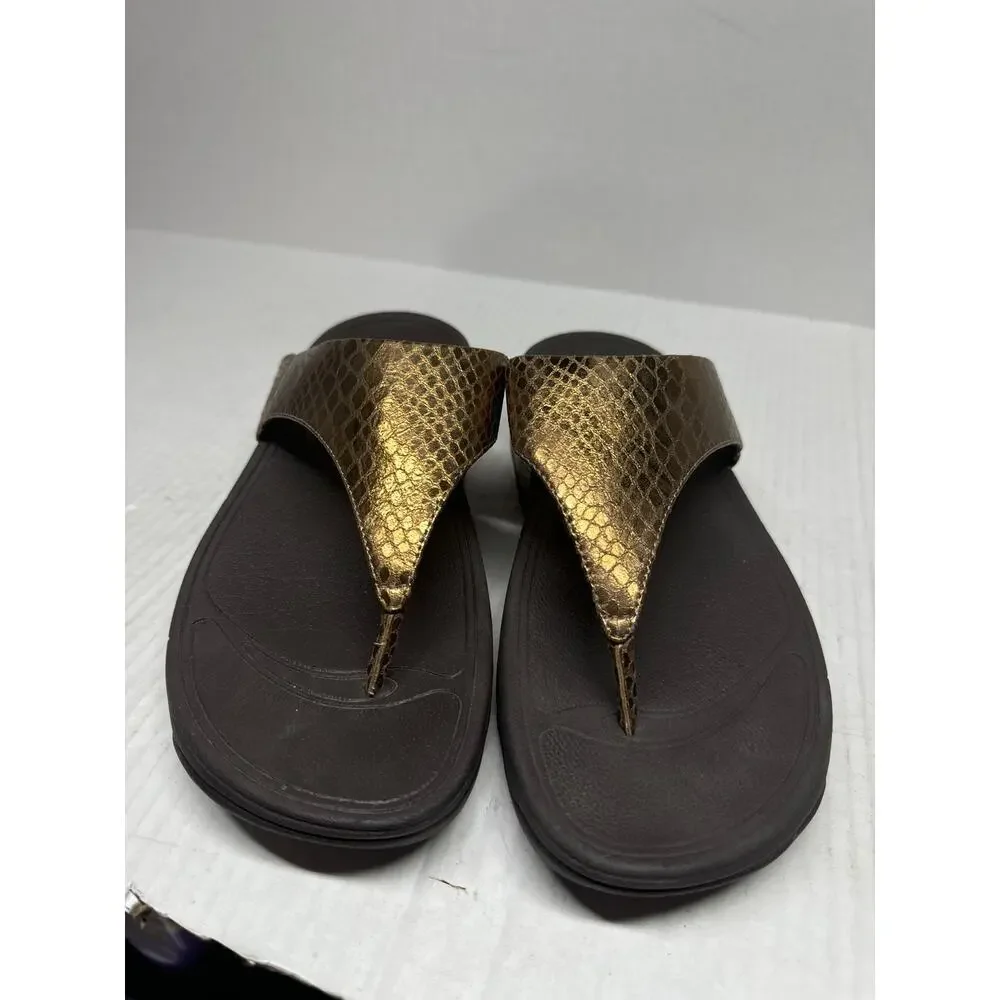 Fitflop Lulu Snake Skin Slide Sandal Casual Womens 560-012 Bronze Brown Size 8‎